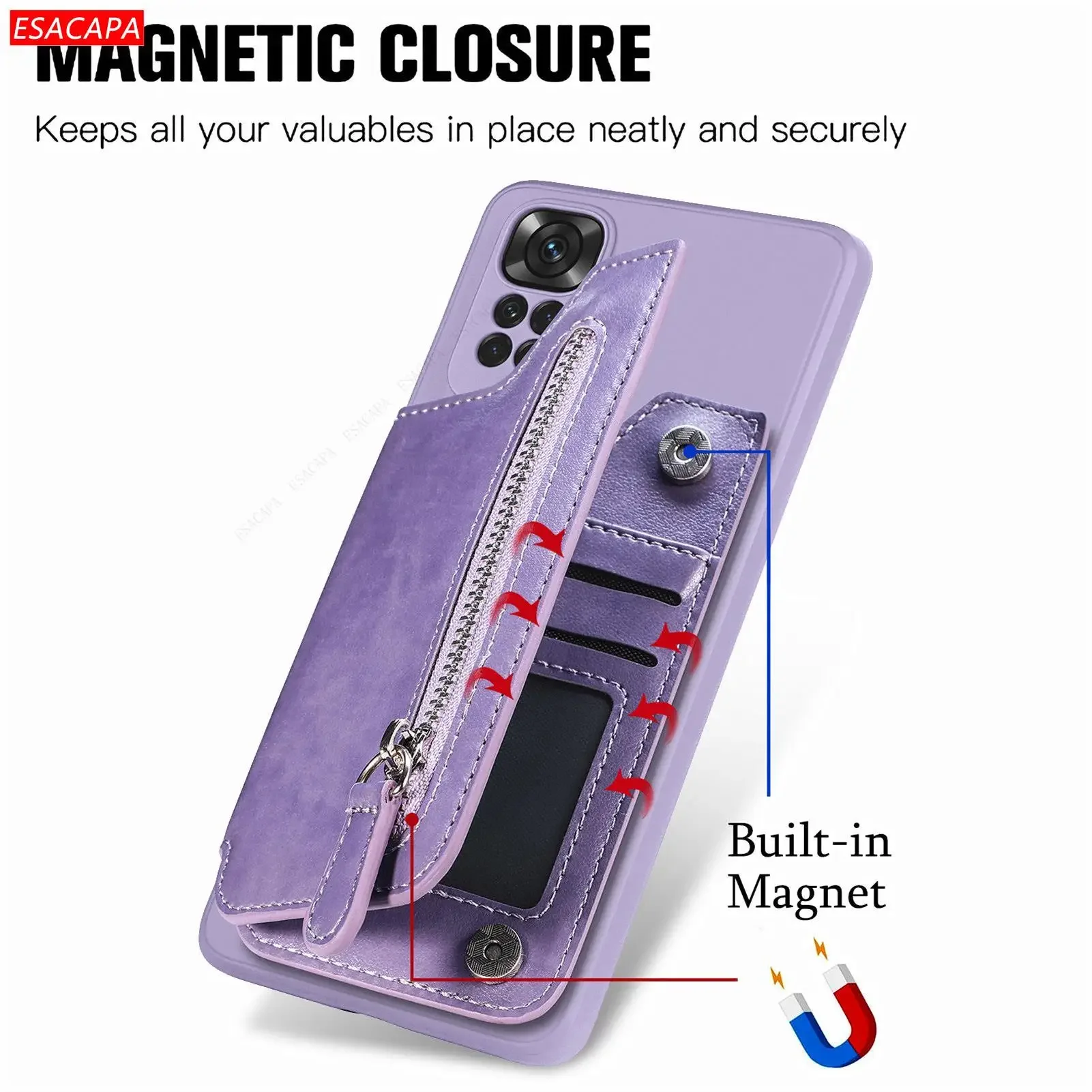 Reißverschluss Karten Brieftas – Leather Wallet Card Holder Phone Cover Bewertung und Preis