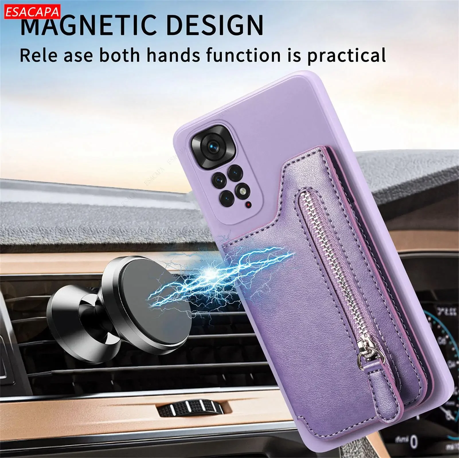 Reißverschluss Karten Brieftas – Leather Wallet Card Holder Phone Cover Bewertung und Preis